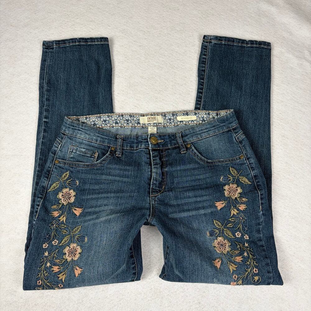 Vintage America Blues Floral Boyfriend Jeans Women's 6 Embroidered Prairie Retro